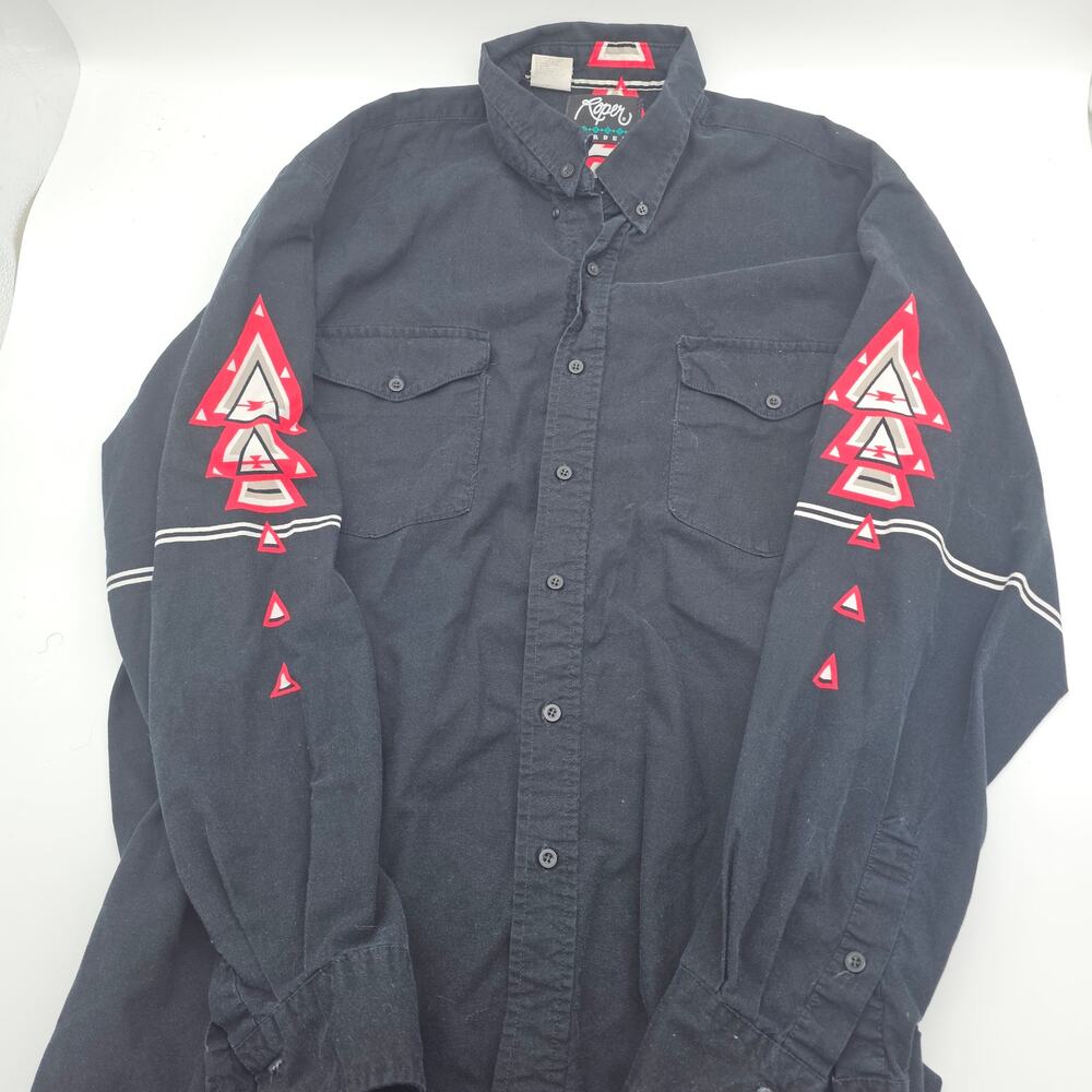 Roper Border Shirt Men's SZ XL Black Aztec South Western Rodeo Cowboy Ranch